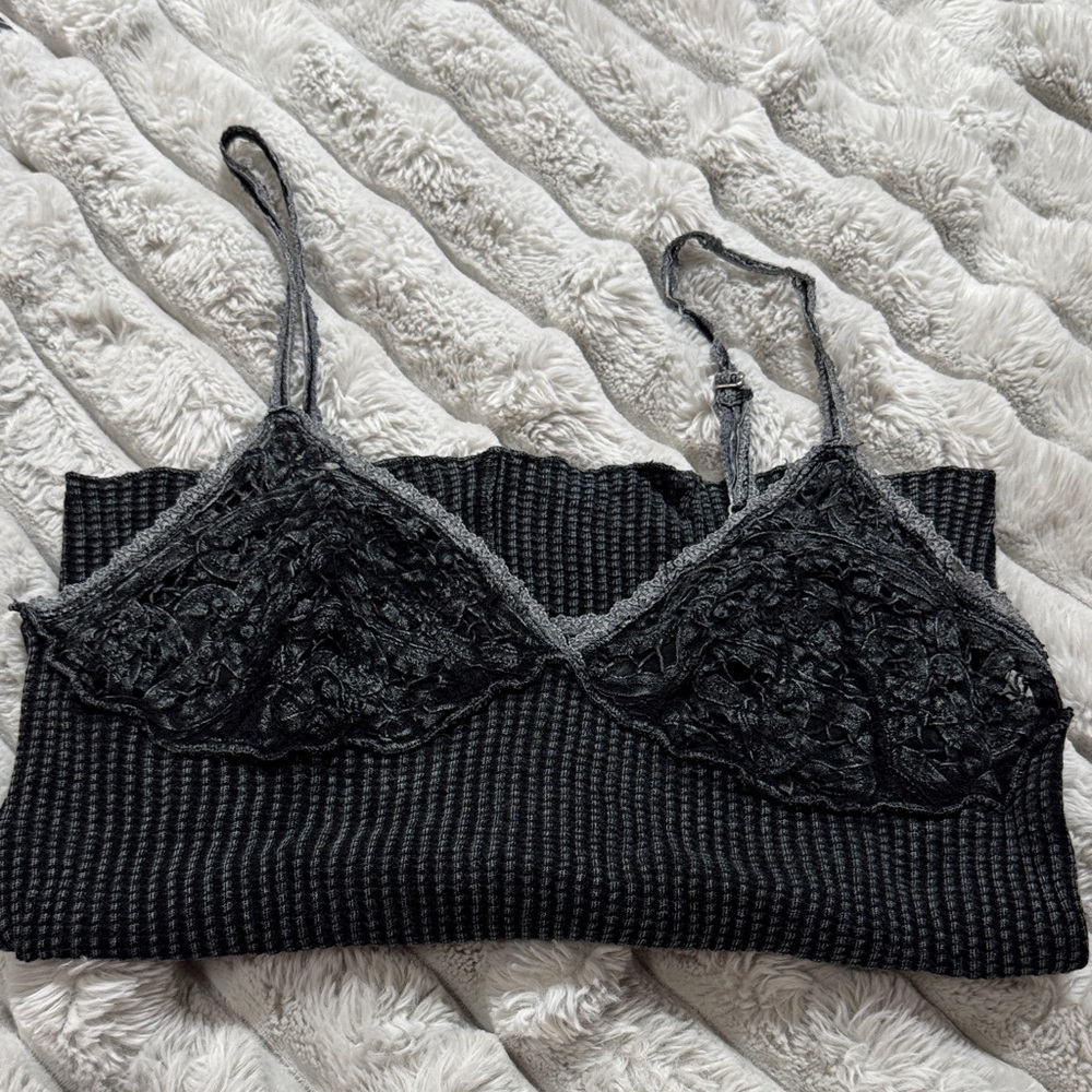 Free People Black Lace-Trim Ribbed Tank - Picture 2 of 4